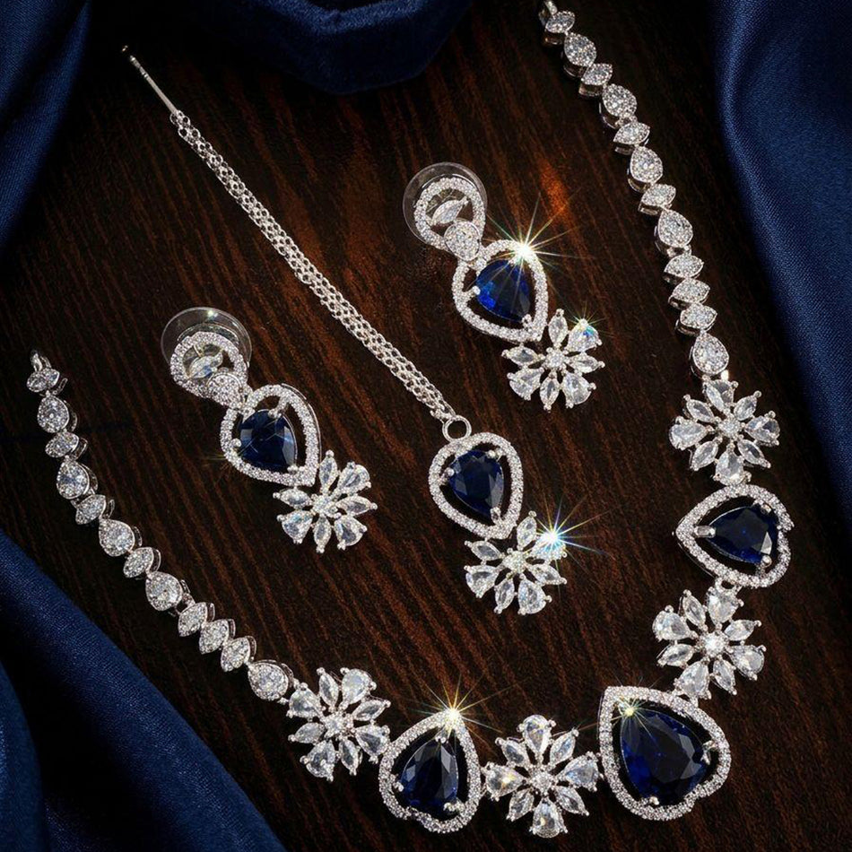 Graceful Diamond Necklace in White Gold Plated for Women | Bridal Jewellery India