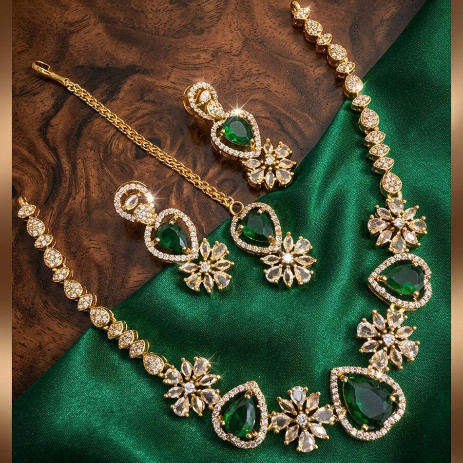 Graceful American Diamond Necklace in 14K Gold Plated | Bridal Jewellery India