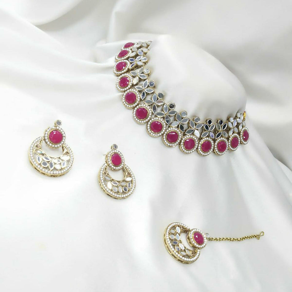 Gold Plated Pota Stone Choker Necklace for Occasion | Bridal Jewellery India