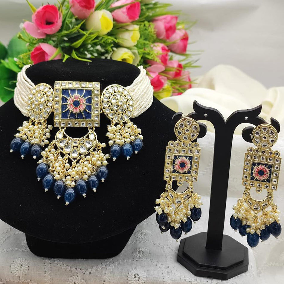 Kundan Choker Necklace in Gold Plated | Bridal Jewellery India