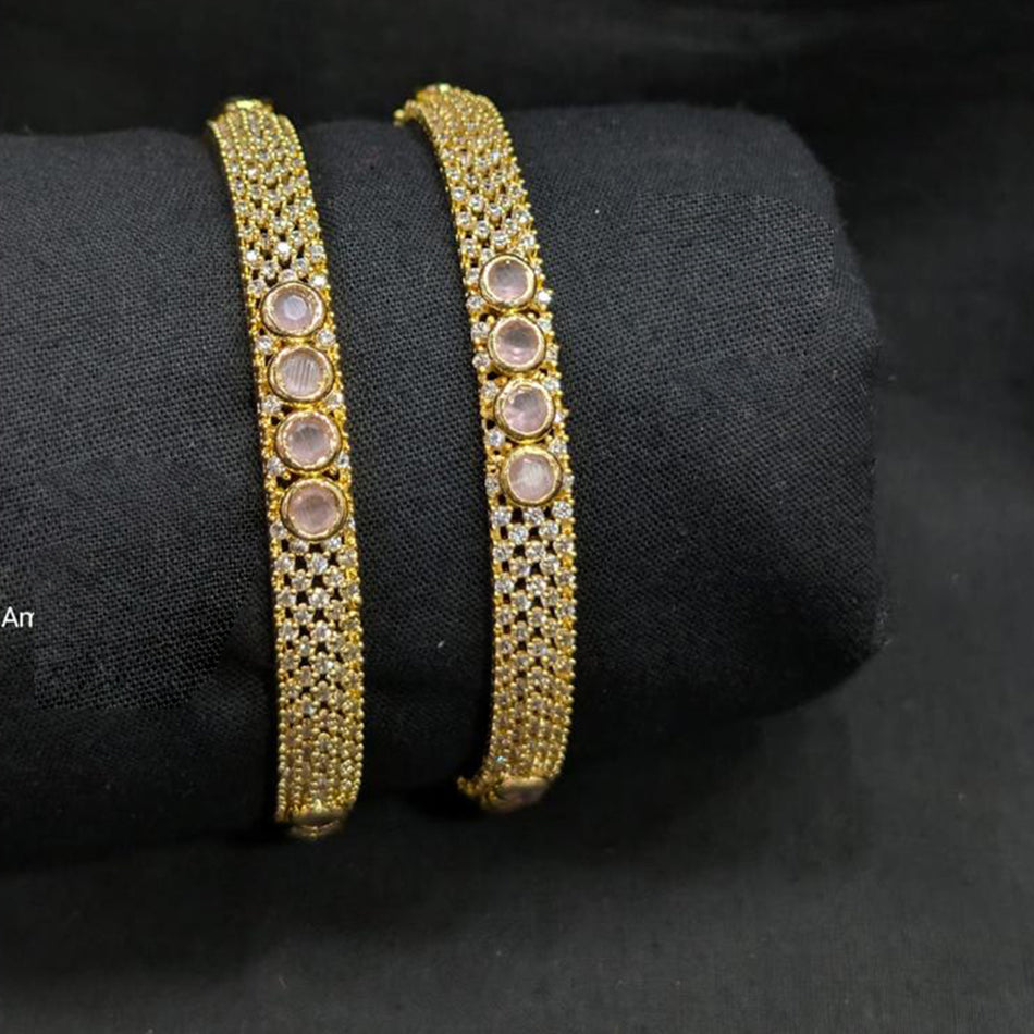Gold Plated Pota Stone   Austrian Stone Bangles | Bridal Jewellery India