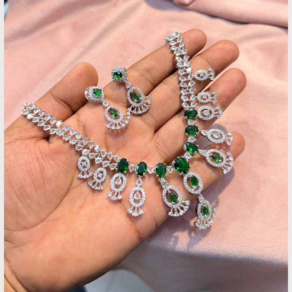 Graceful 18K Gold Plated American Diamond Necklace Set | Bridal Jewellery India