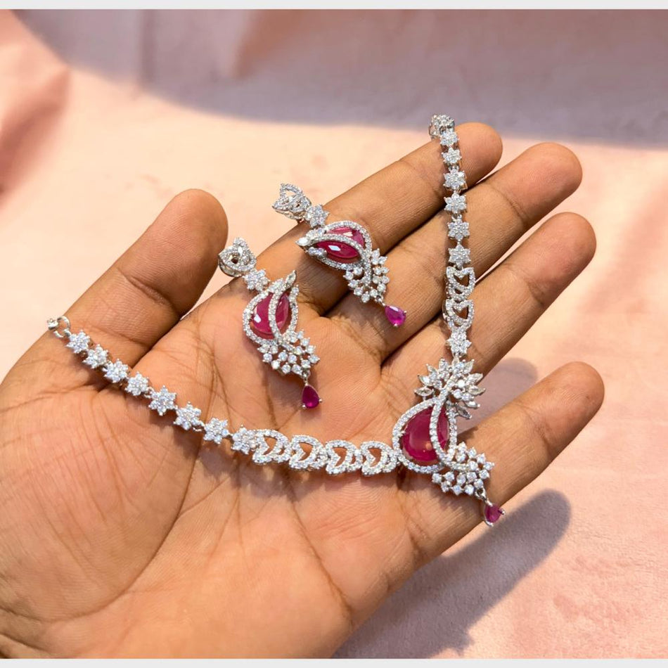 Graceful 18K Gold Plated American Diamond Necklace Set | Bridal Jewellery India