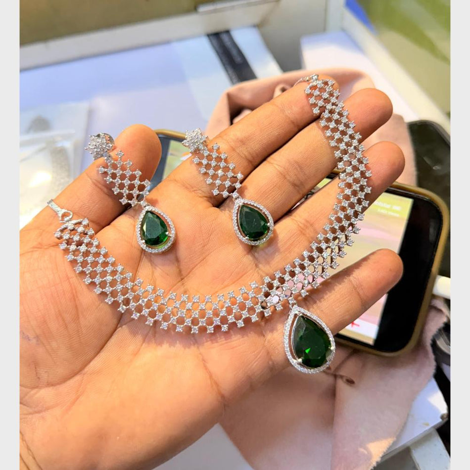 Graceful Diamond Necklace in 18K Gold Plated | Bridal Jewellery India