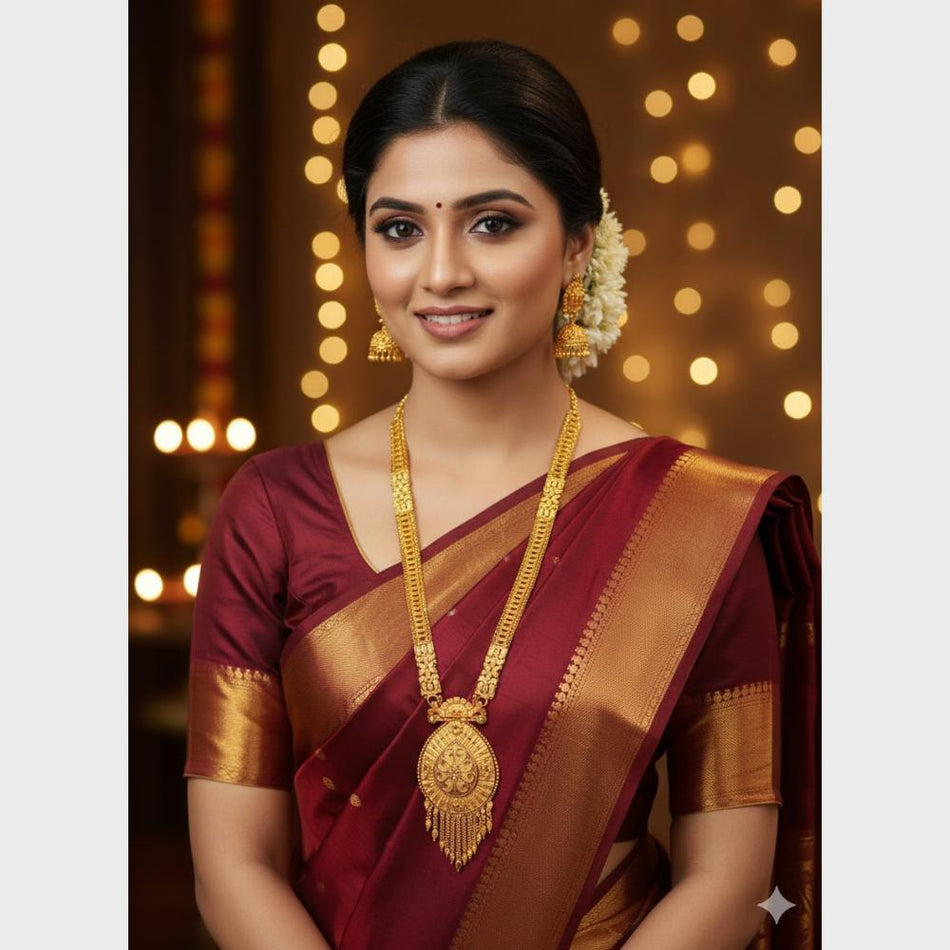 Gold Plated Forming Long Necklace Set in Designer Gold Plated | Bridal Jewellery India