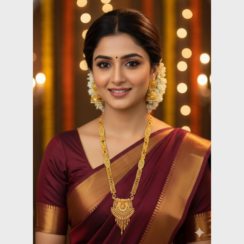 Gold Plated Long Necklace Set in Designer Gold Plated | Bridal Jewellery India