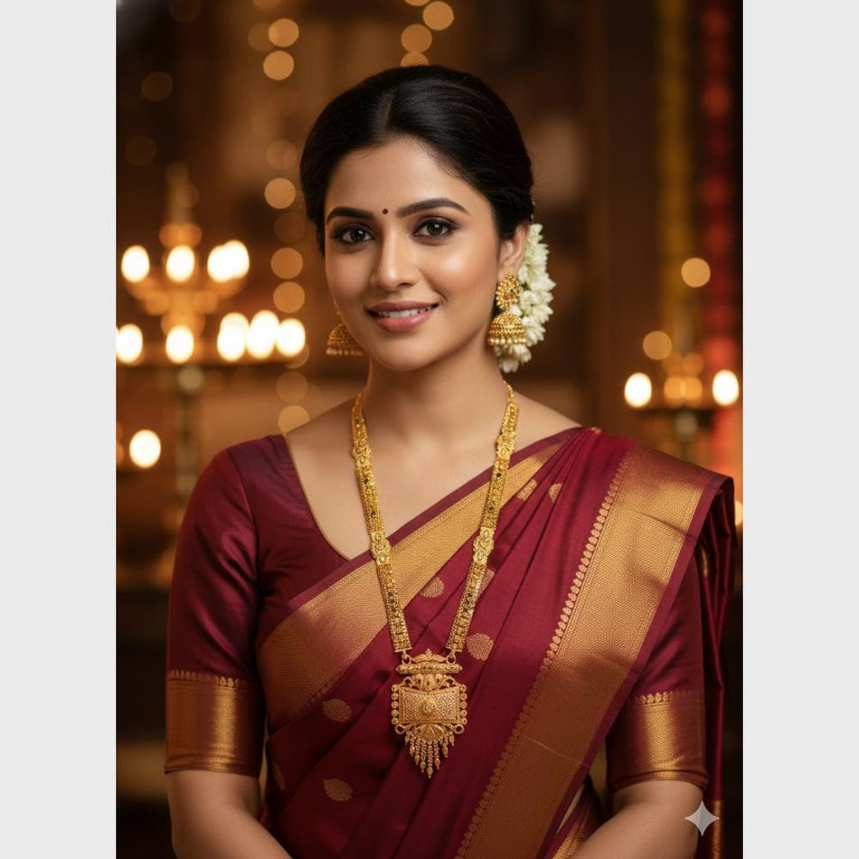 Gold Plated Long Necklace Set in Designer Gold Plated | Bridal Jewellery India