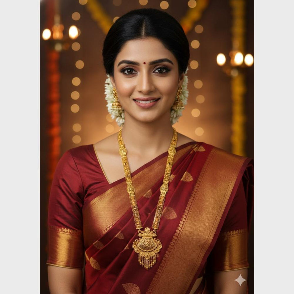 Gold Plated Long Necklace Set in Designer Form | Bridal Jewellery India