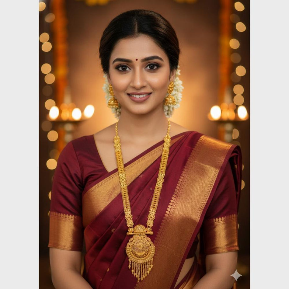 Gold Plated Long Necklace Set for Special Occasion | Bridal Jewellery India