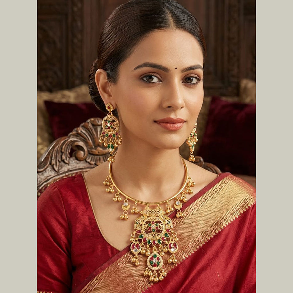 Graceful Pota Pearl Necklace in Rose Gold Plated | Bridal Jewellery India