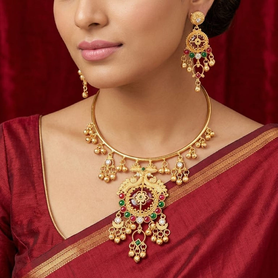 Graceful Pearl Necklace in White Gold Plated | Bridal Jewellery India