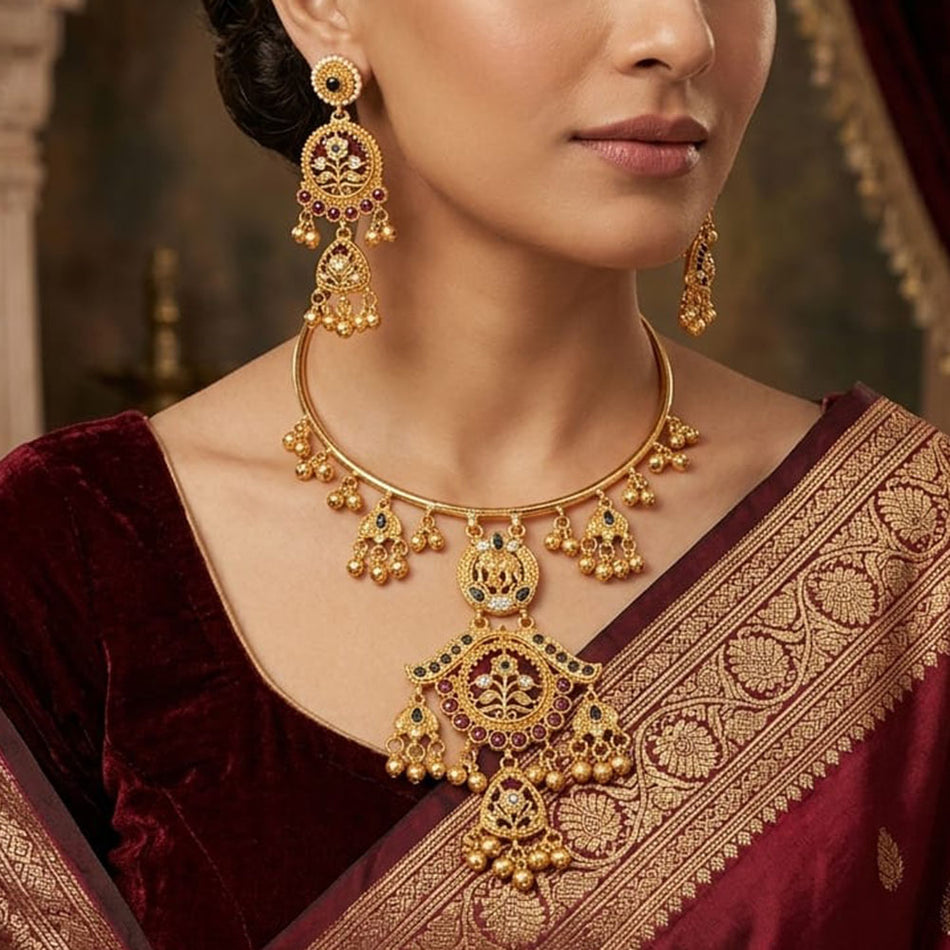 Graceful Pota Necklace in 14K Gold Plated | Bridal Jewellery India