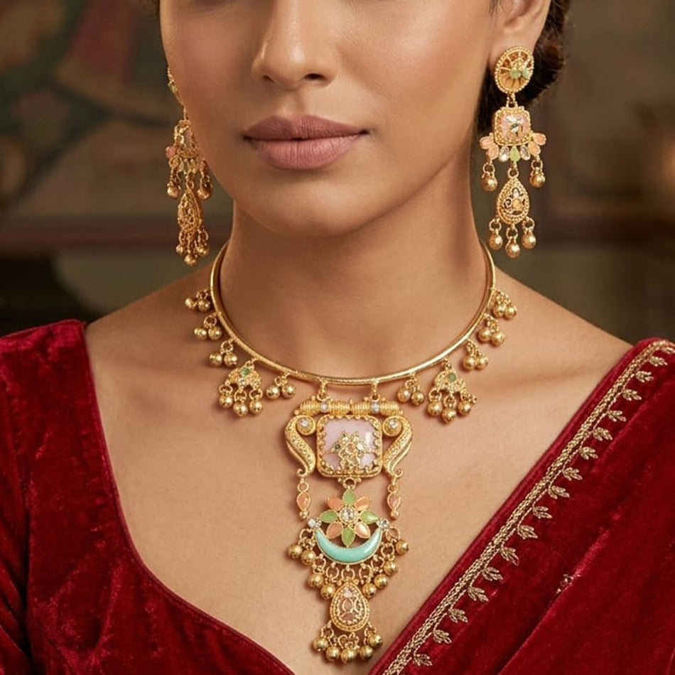 Graceful Pearl Necklace in 14K Gold Plated | Bridal Jewellery India