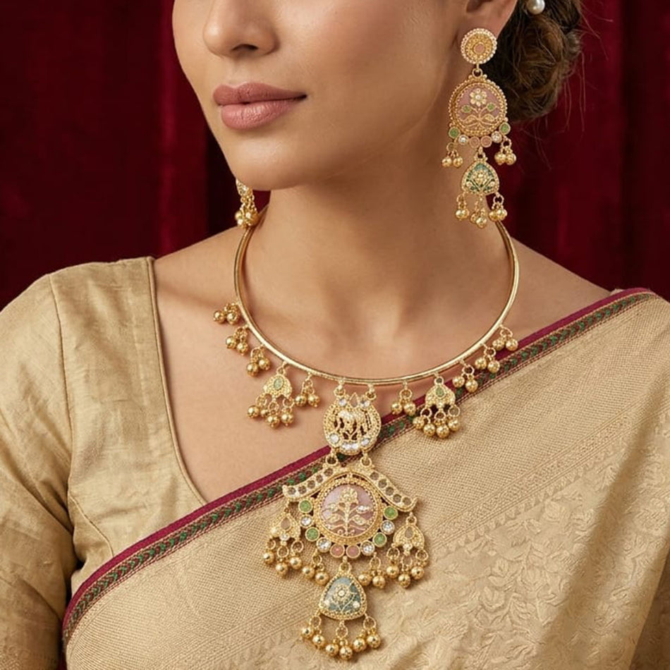 Graceful Pota Pearl Necklace in Rose Gold Plated | Bridal Jewellery India