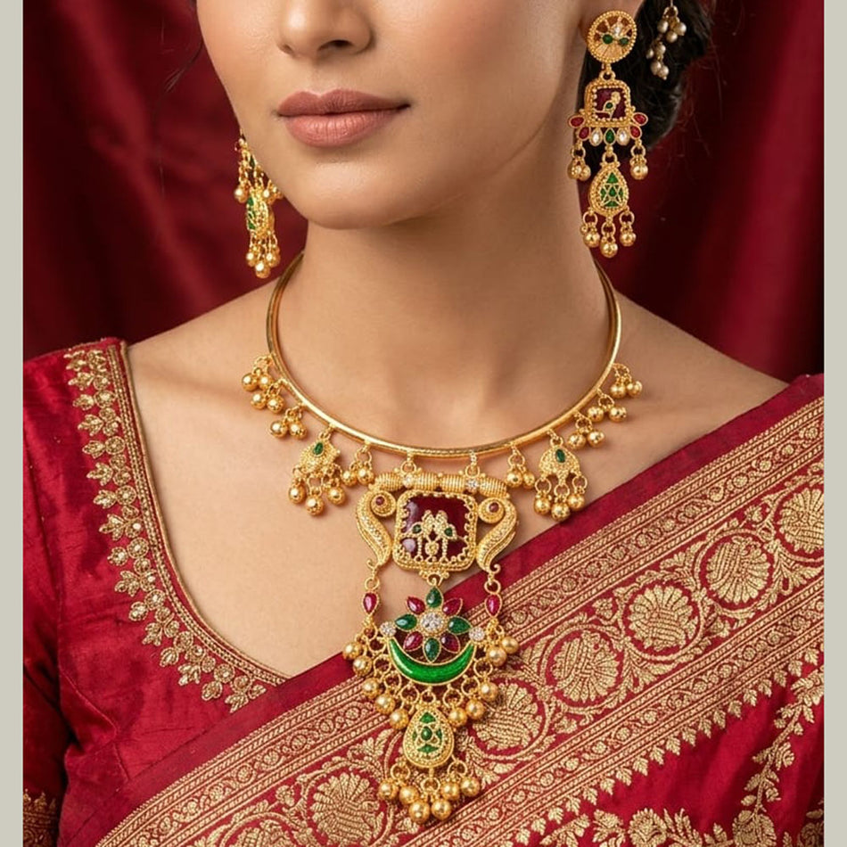 Graceful Pearl Necklace in Rose Gold Plated | Bridal Jewellery India