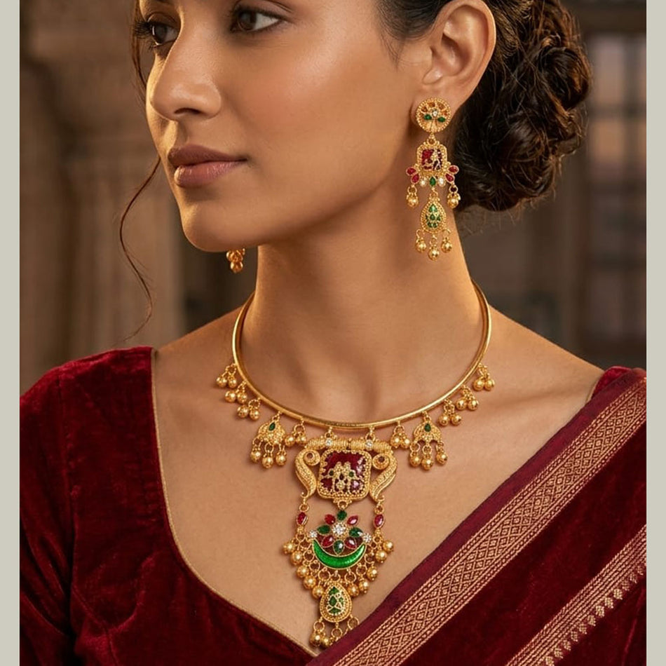Graceful Pota Pearl Necklace in Gold Tone | Bridal Jewellery India