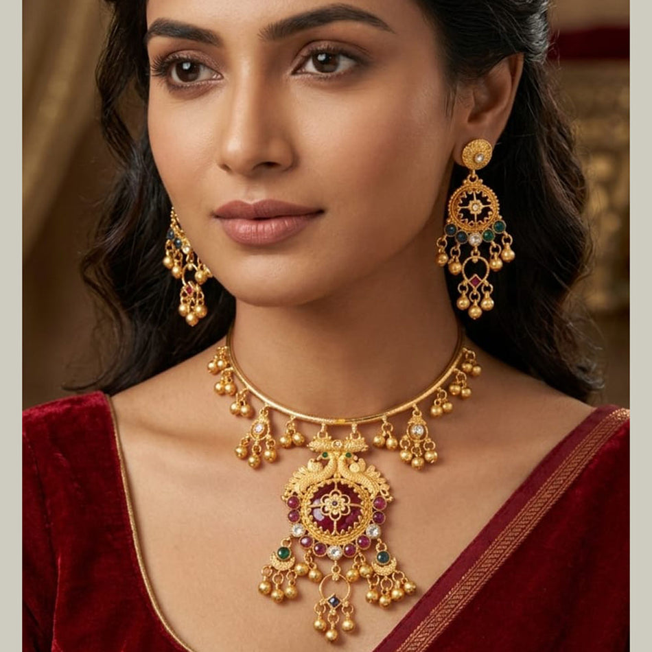 Graceful Pearl Necklace in Gold Plated | Bridal Jewellery India