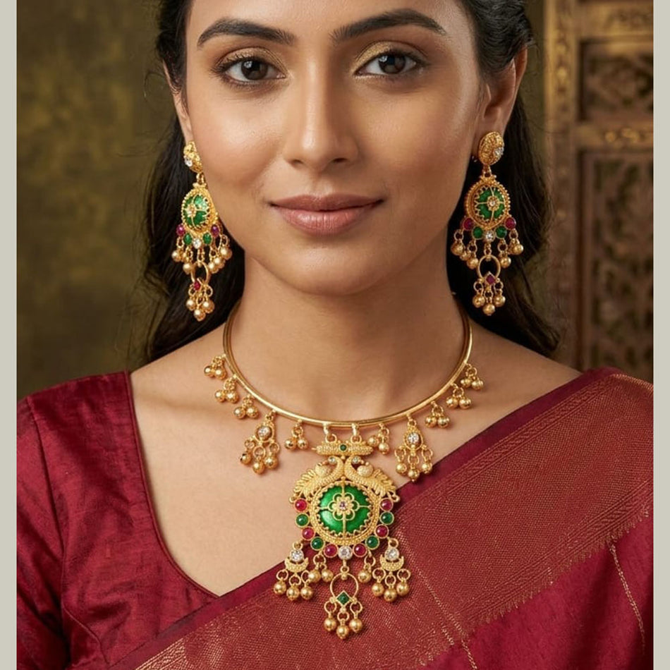 Graceful Pearl Necklace in Gold Plated | Bridal Jewellery India