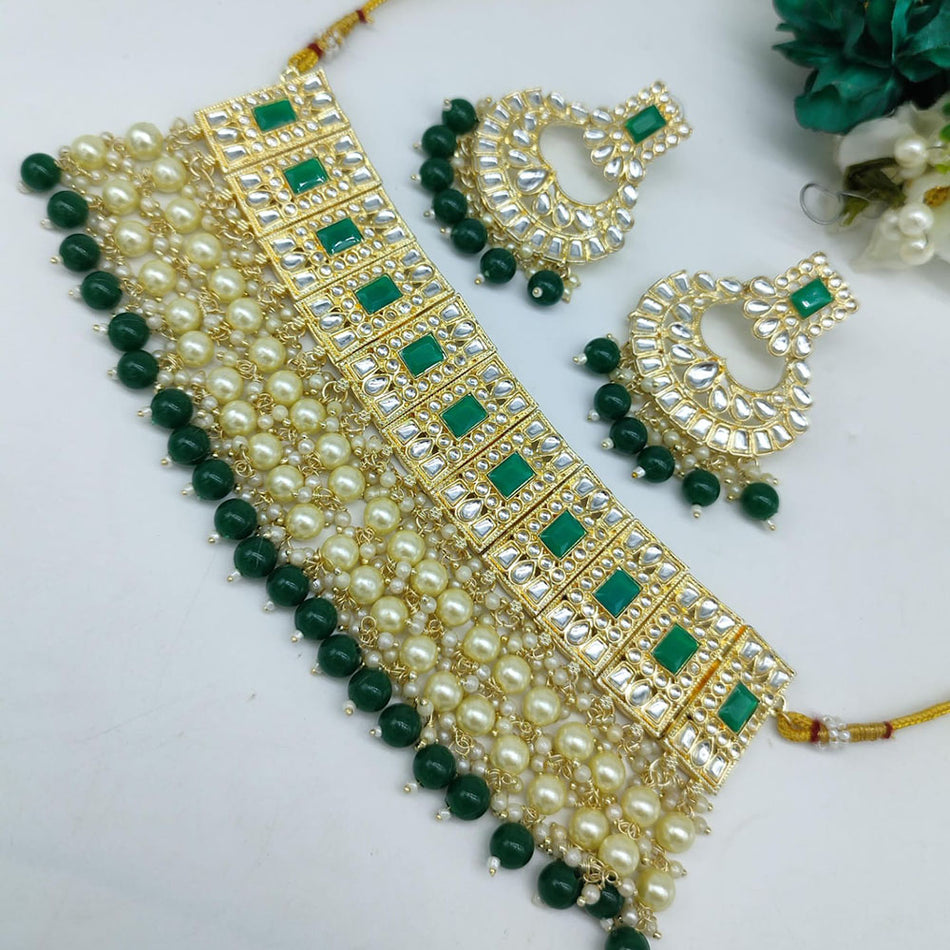 Kundan Choker Necklace in White Gold Plated | Bridal Jewellery India