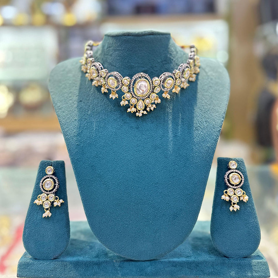 Kundan Choker Necklace in Platinum | Bridal Jewellery India