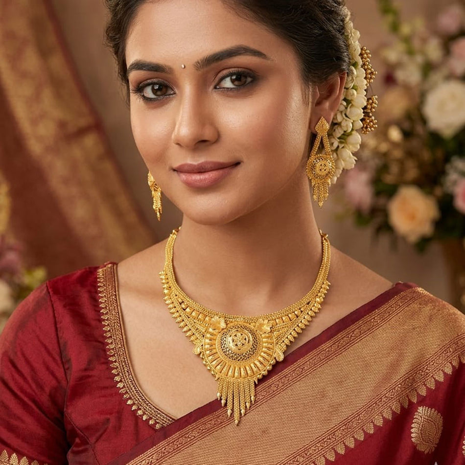 Gold Plated Necklace Set with Earrings | Bridal Jewellery India