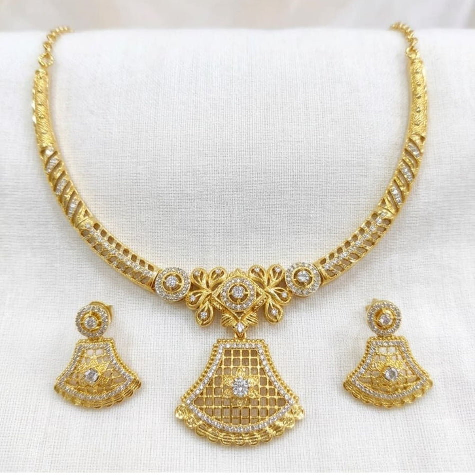 Gold Plated Necklace Set with Austrian Stones | Bridal Jewellery India