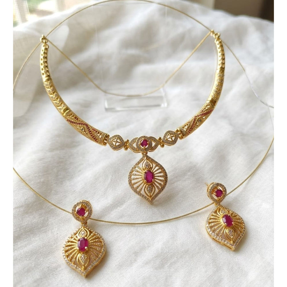 Gold Plated Austrian Stone Necklace Set with Earrings | Bridal Jewellery India