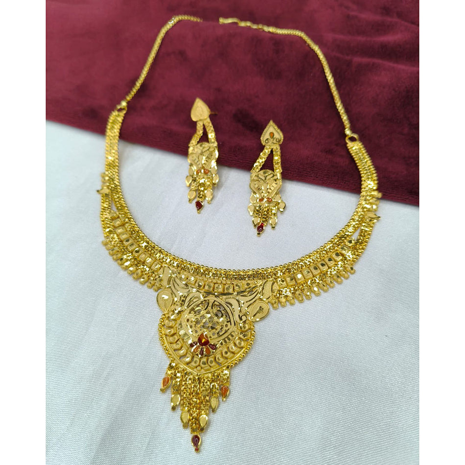 Gold Plated Necklace Set with Earrings | Bridal Jewellery India
