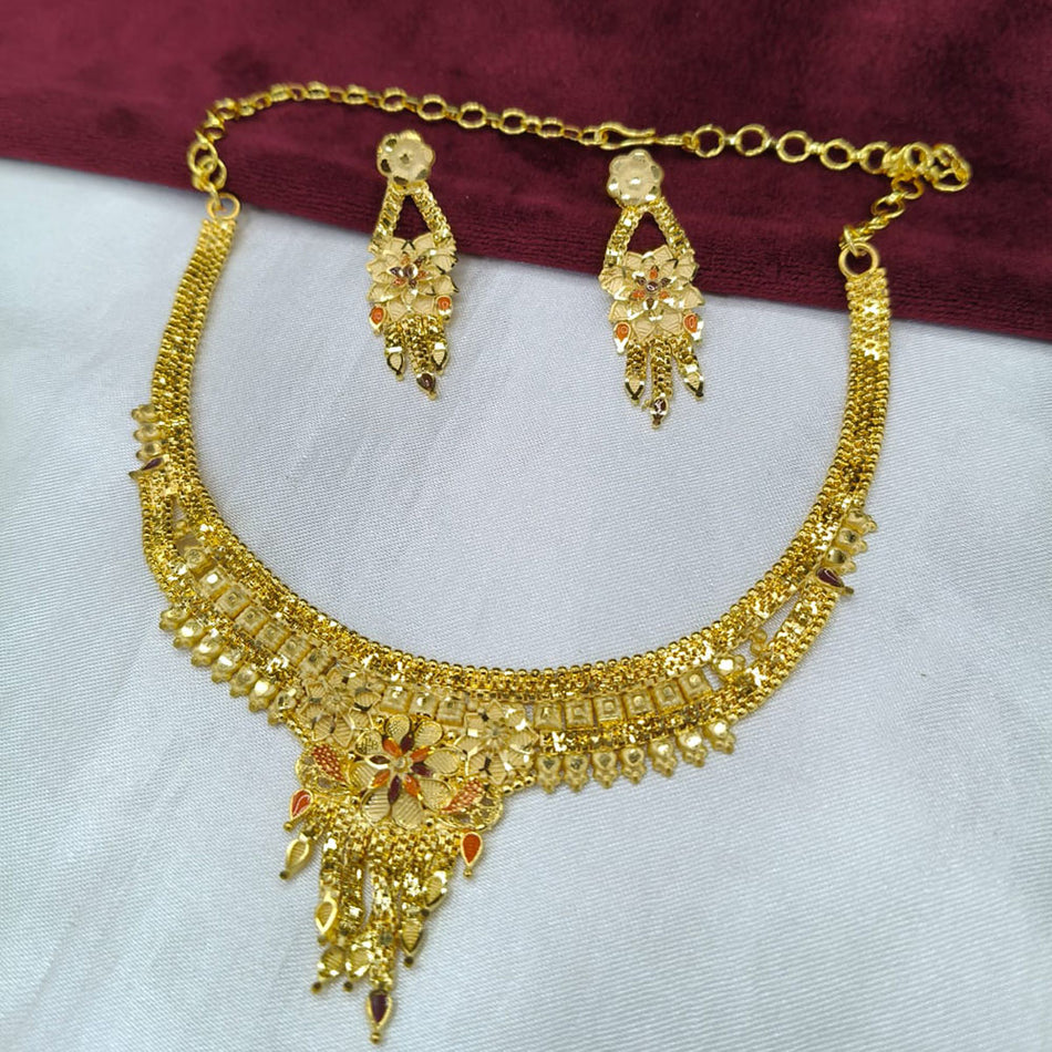 Gold Plated Necklace Set with Earrings | Bridal Jewellery India