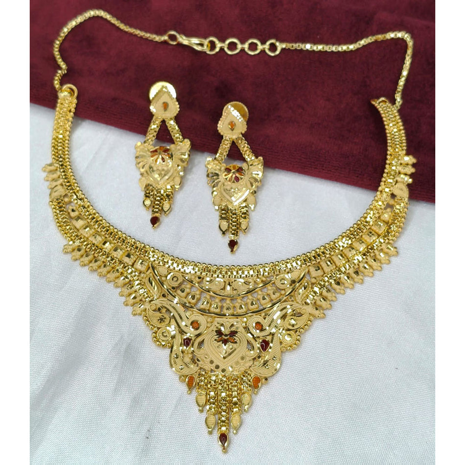 Gold Plated Designer Necklace Set with Earrings | Bridal Jewellery India