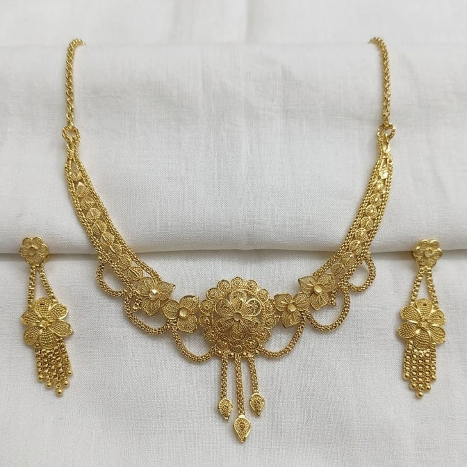 Gold Plated Necklace Set with Earrings | Bridal Jewellery India