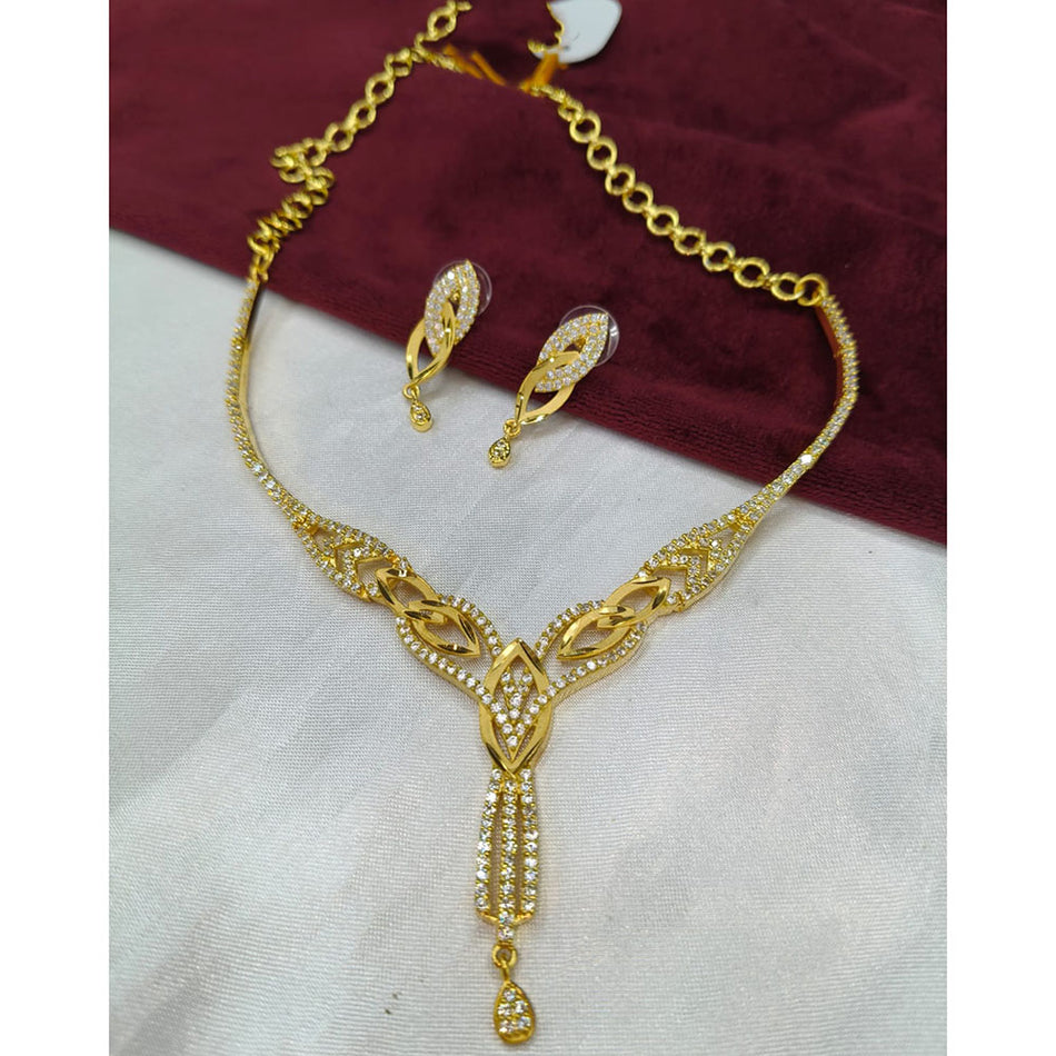 Gold Plated Necklace Set with Austrian Stones | Bridal Jewellery India
