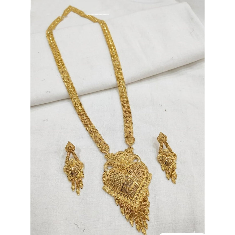 Gold Plated Long Necklace Set with Earrings | Bridal Jewellery India
