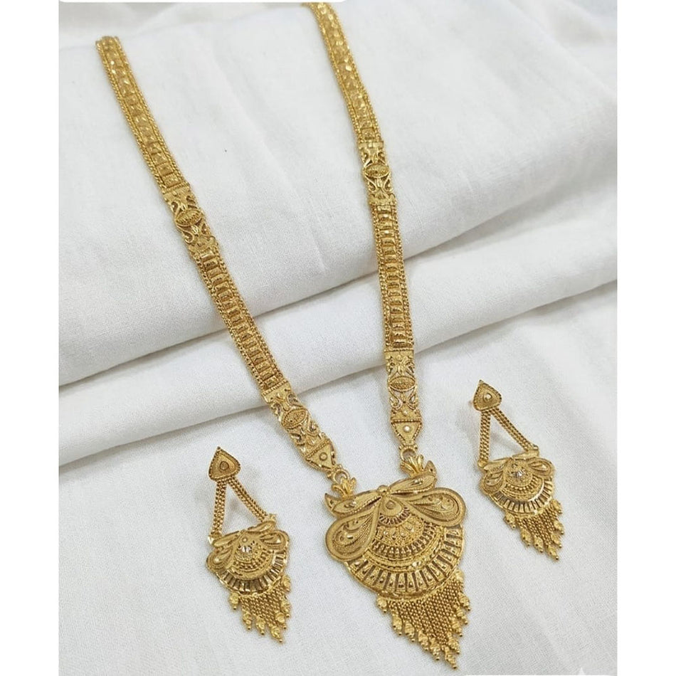 Gold Plated Long Necklace with Earrings | Bridal Jewellery India
