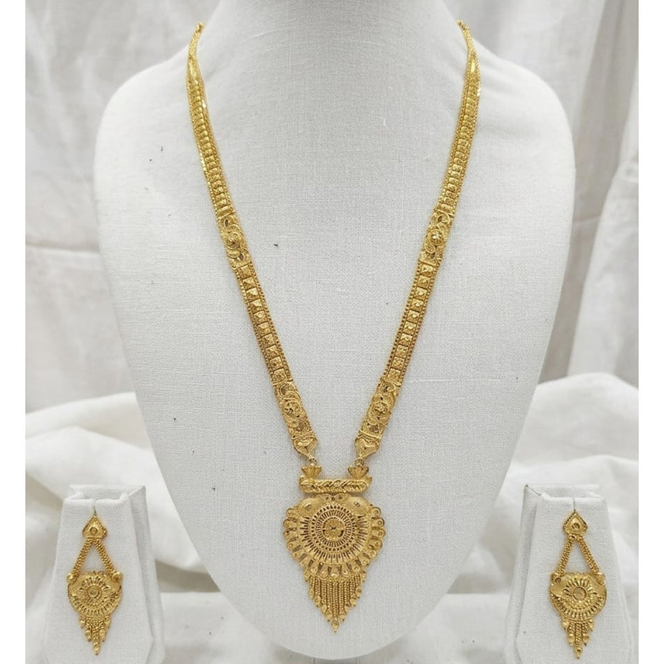 Gold Plated Long Necklace Set with Earrings | Bridal Jewellery India