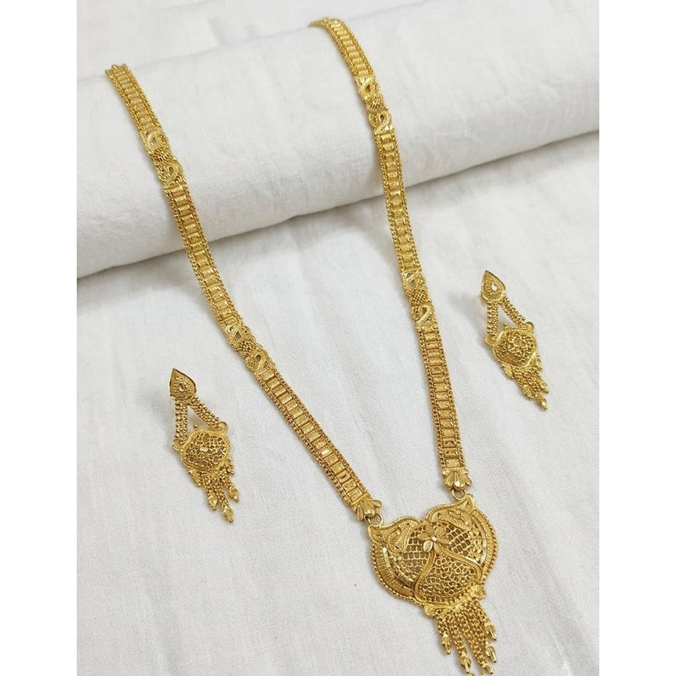 Gold Plated Long Necklace Set with Earrings | Bridal Jewellery India