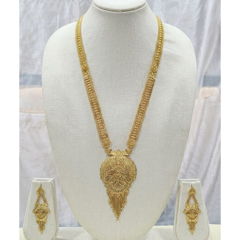 Gold Plated Long Necklace Set with Earrings | Bridal Jewellery India