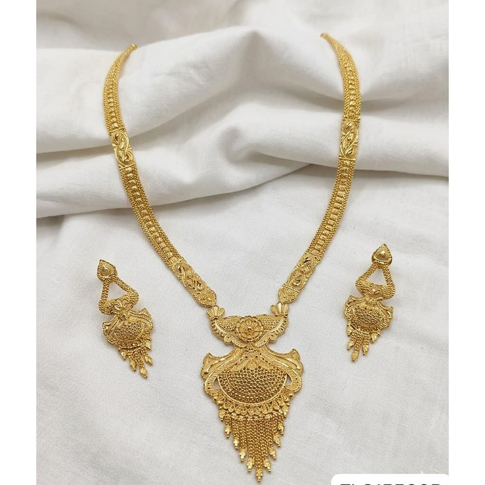 Gold Plated Long Necklace Set with Earrings | Bridal Jewellery India