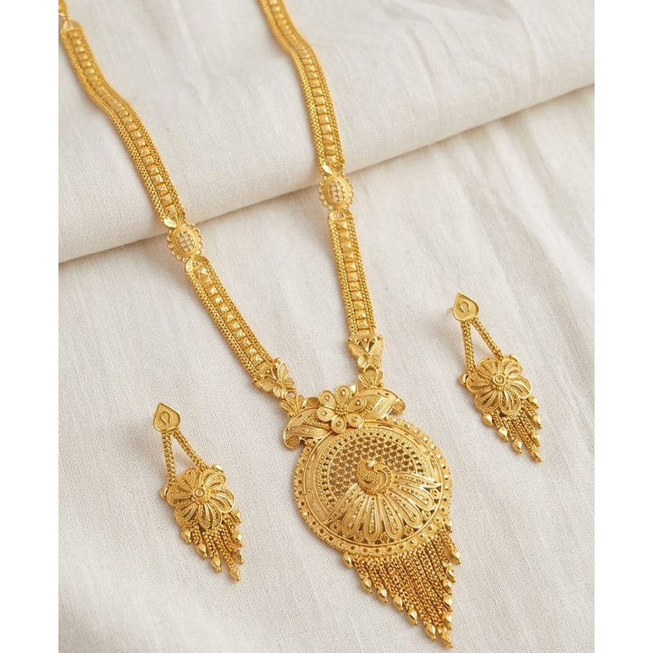 Gold Plated Long Necklace Set with Earrings | Bridal Jewellery India