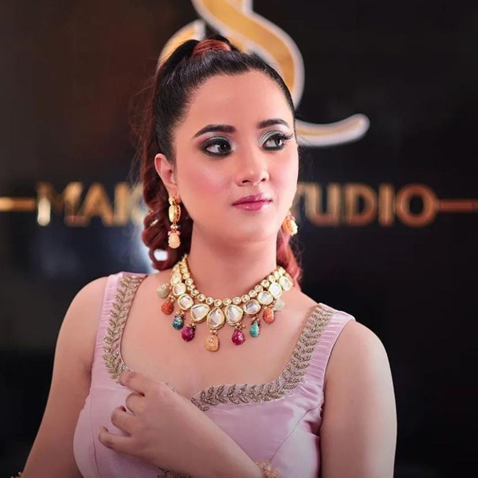 Kundan Choker Necklace in Rose Gold Plated | Bridal Jewellery India