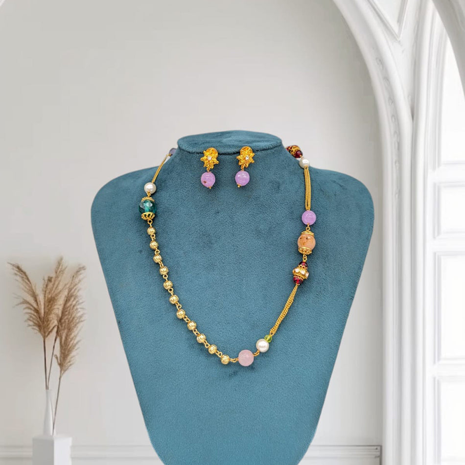 Pastel Beads Necklace Set in Sterling Silver | Bridal Jewellery India