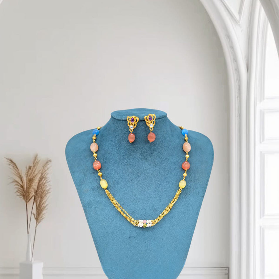 Pastel Beads Necklace in Silver | Bridal Jewellery India