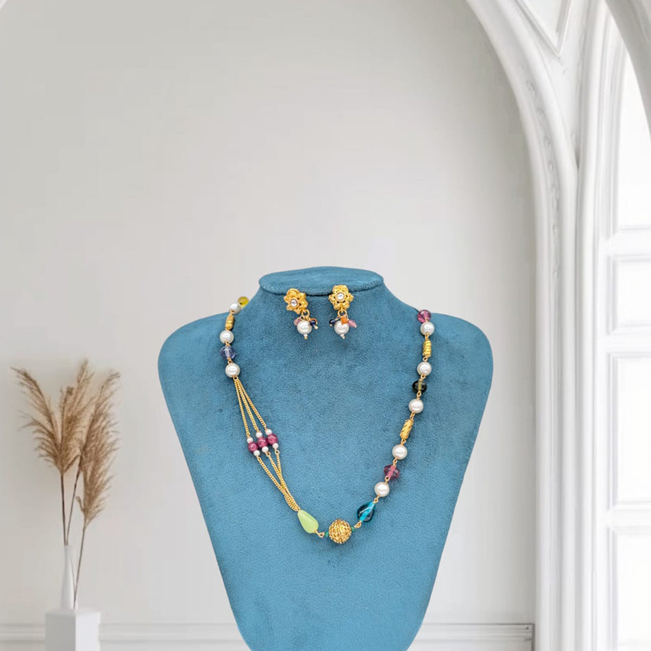 Pastel Beads Necklace with Earrings in Sterling Silver | Bridal Jewellery India