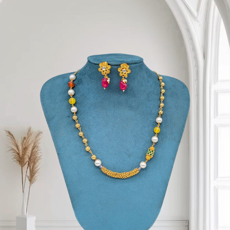 Pastel Beads Necklace Set in Sterling Silver | Bridal Jewellery India