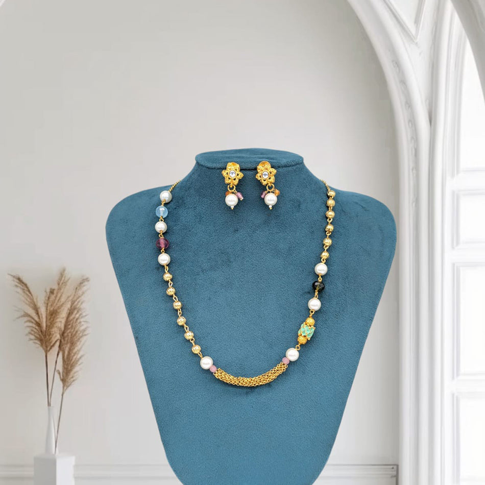 Pastel Beads Necklace Set in Designer Metal | Bridal Jewellery India