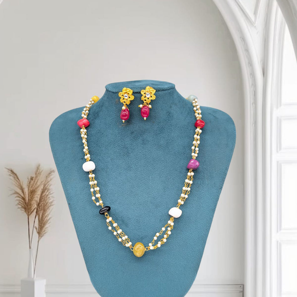 Pastel Beads Necklace Set in Oxidised Silver | Bridal Jewellery India