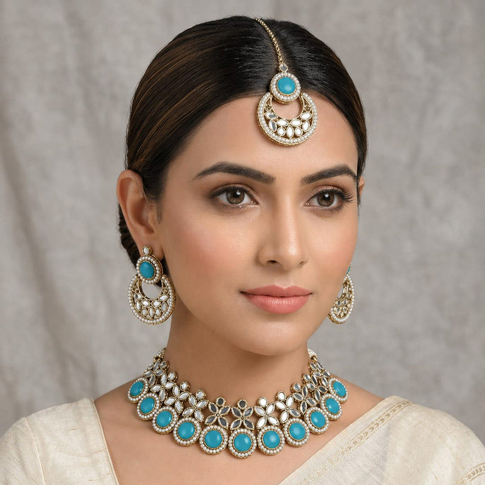 Kundan Choker Necklace in Gold Plated for Bridal Wear | Bridal Jewellery India
