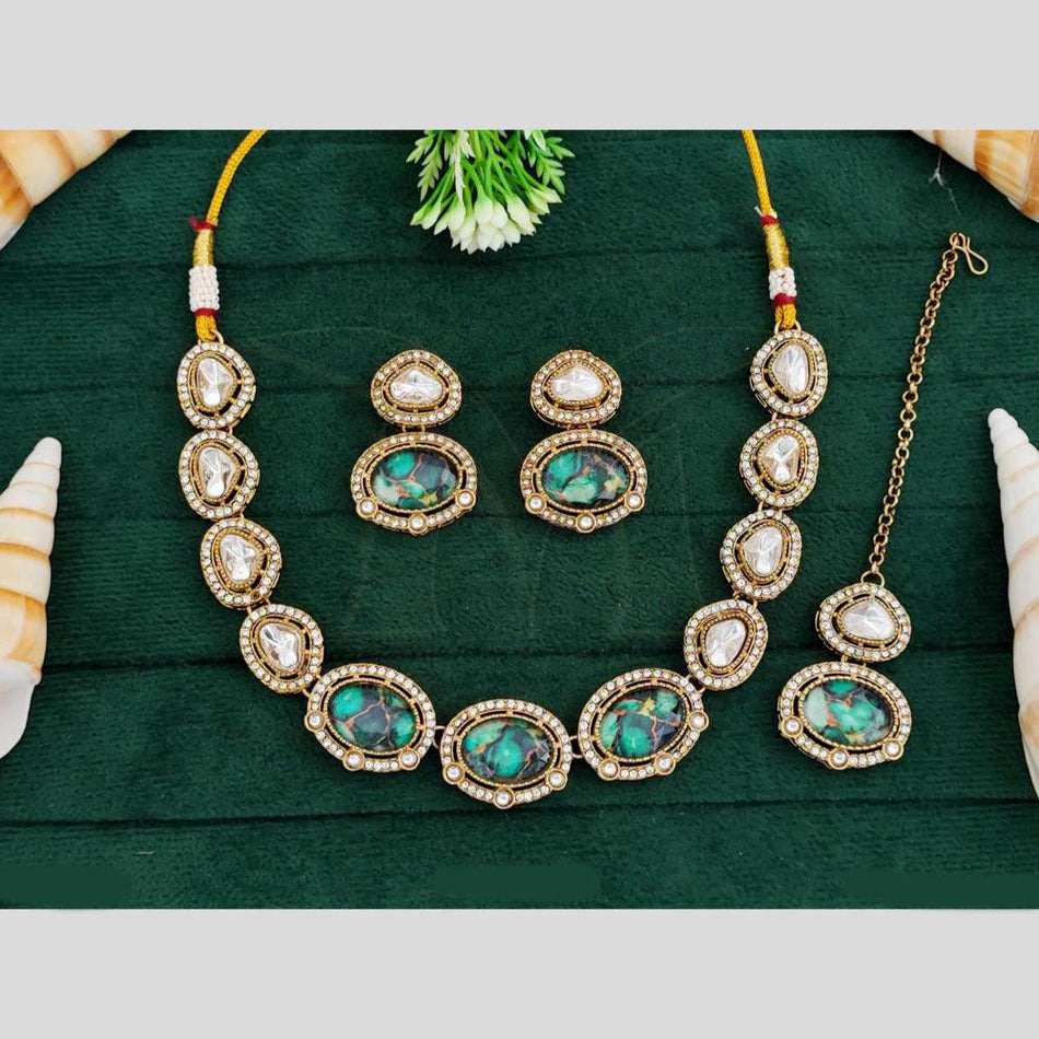 Gold Plated Druzy Stone Crystal Necklace Set | Bridal Jewellery India