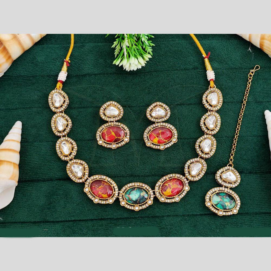 Gold Plated Druzy Stone Crystal Necklace Set | Bridal Jewellery India