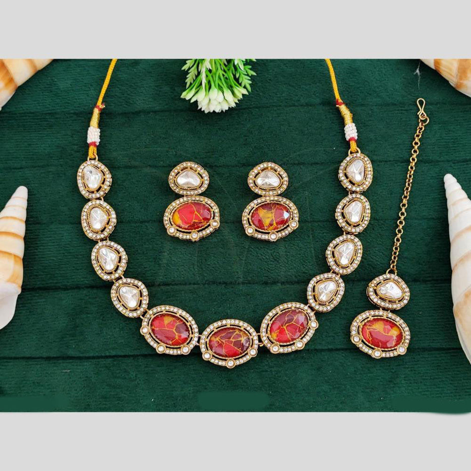 Gold Plated Druzy Stone Crystal Necklace Set | Bridal Jewellery India